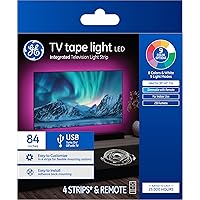 GE LED TV Tape Light, Color Changing Strip Light with Remote, No App or Wi-Fi Required, 84in (1 Pack)