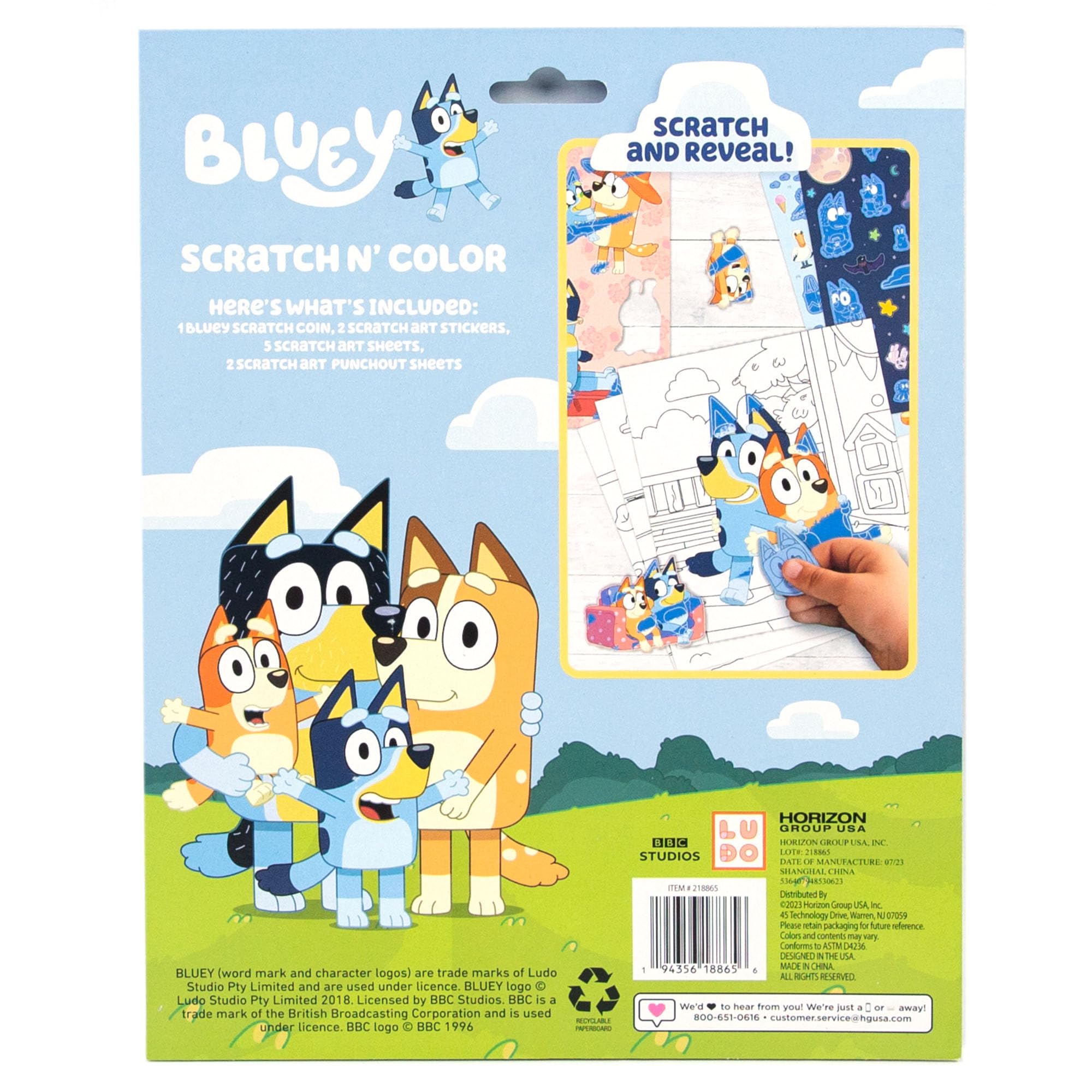 Bluey Scratch ‘n Color Pad, 9-Page Activity Coloring Book, Includes Scratch Art, Stickers for Kids, Toys, On The Go Activity Playset, Toys for Toddlers 1-3, Great Gift for Kids Ages 3 & Up