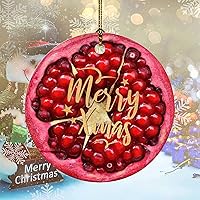 Merry Christmas Fruit Pattern Pomegranate Ceramic Ornament Religious Christmas Ornaments Double Sides Printed Collectible Keepsake Gift for Christmas Tree Decoration Xmas Party Decorations 3