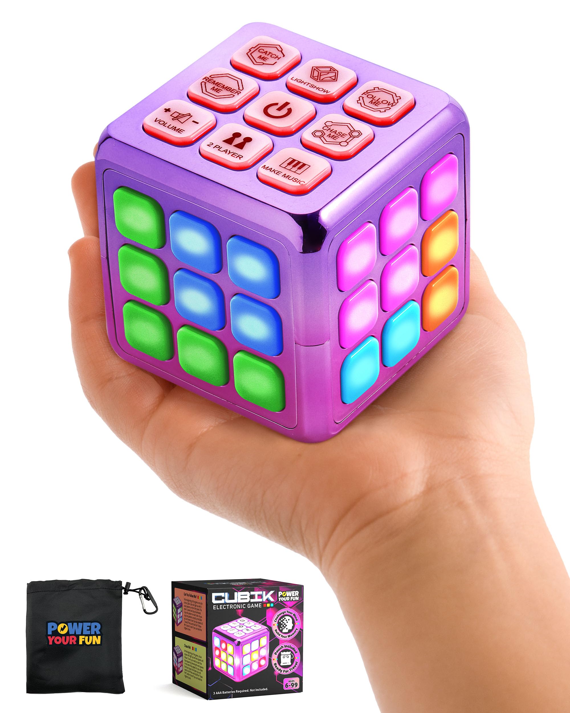 Power Your Fun Robo Pets Unicorn AND Cubik Metallic Pink LED Flashing Cube Memory Game- (1)Remote Control Toy with Interactive Hand Motion Gestures and (1)Electronic Handheld Game 5 Brain Memory Games
