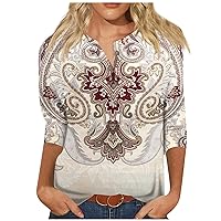 Tunic Tops, Women Buttom Print Tees Blouses Casual Plus Size Basic Tops Pullover for 3/4 Sleeve Shirts