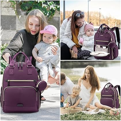 LOVEVOOK Diaper Bag Backpack, Baby Bag for Boys Girls with Portable Changing Pad & Pacifier Case ,Multipurpose Travel Back Pack for Moms Dads, Purple