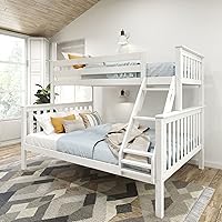Plank+Beam Classic Twin XL Over Queen bunk Bed, Wood Bed Frame with Bed Rail and Wood Slats for Adult, Queen Size Bed Frame with Headboard, Easy to Assemble, No Box Spring Needed, White