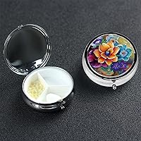 Pill Case Round Pill Box 3 Compartment Pill Organizer Flower Diamond Painting Small Pill Case Waterproof Medicine Organizer Box for Travel Pill Containers Vitamin Organizer for Medication Planner