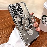 for iPhone 14 Pro Max Case with Magnetic Ring Stand,[Compatible with MagSafe] Four Corners Shockproof [Military Grade Drop Protection] Luxury Slim Kickstand Case for iPhone 14 Pro Max-Silver