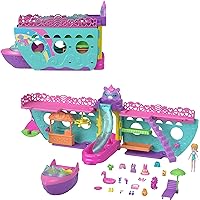 Polly Pocket Portable Boat Playset with Water Play and Color Change Accessories, Unicorn Dream Cruise Includes 1 Doll and 23 Total Pieces