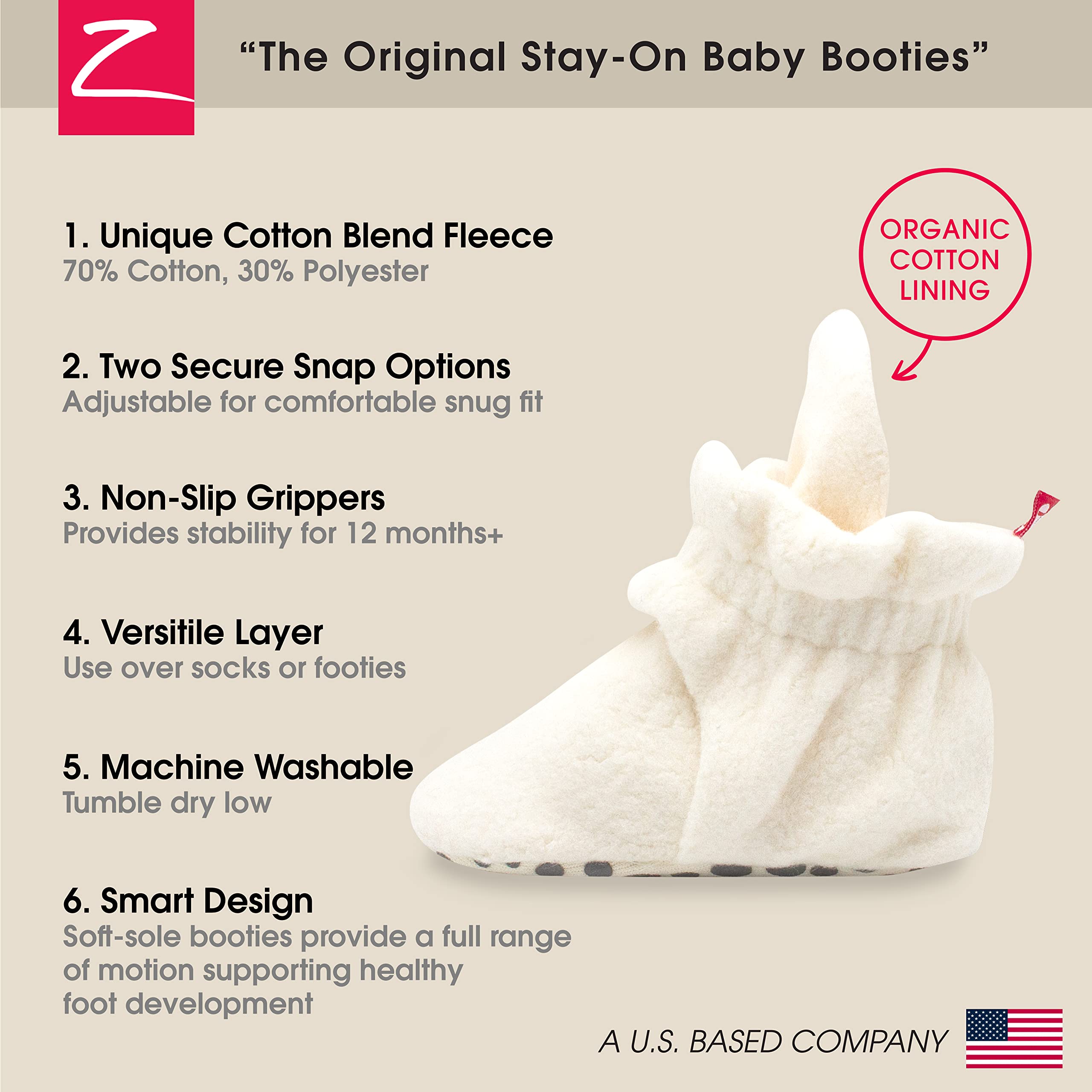 Zutano Unisex Fleece Baby Booties, Soft Sole and Non Slip | Stay On Slipper Socks for Infant/Toddler, Girls, Boys 3-24 Months