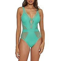 BECCA Women's Standard Network One Piece Swimsuit, Plunge Neck, Bathing Suits