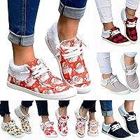 Gumipy Women’s Lace Up Loafers Winter Warm Fleece Christmas Print Fashion Sneaker Comfortable Lightweight Canvas Shoes