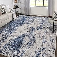 Area Rug Living Room Rugs: 8x10 Large Soft Indoor Carpet Modern Abstract Decor Rug with Non Slip Rubber Backing for Under Dining Table Nursery Home Office Bedroom Blue