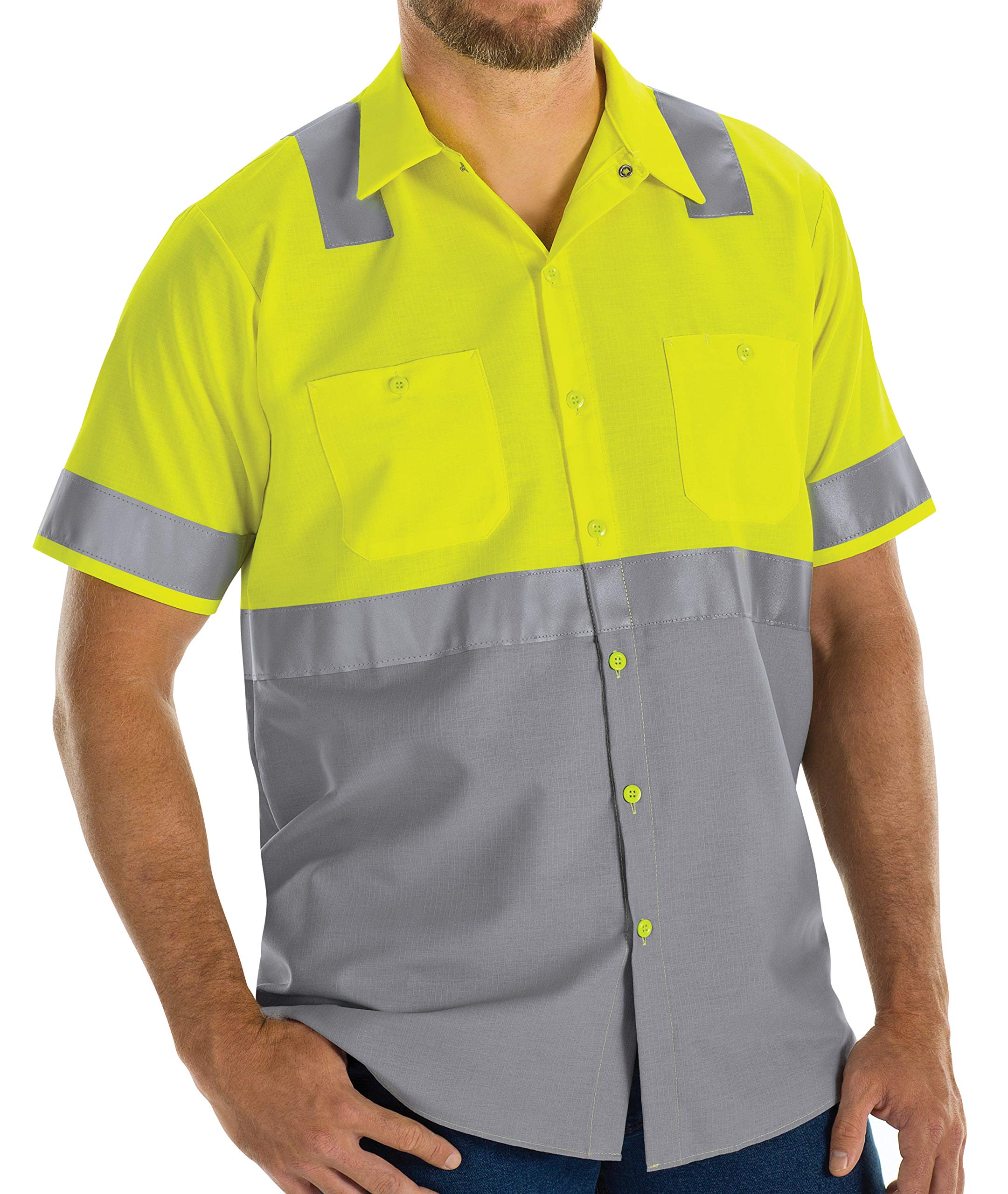 Red Kap Men's Standard Hi-Visibility Short Sleeve Color Block Ripstop Work Shirt-Type R, Class 2