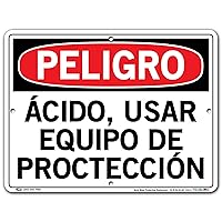 Vestil Spanish Danger Sign SI-D-52-B-AC-130-S, Acid Wear Protective Equipment, ÁCIDO, USAR EQUIPO DE PROCTECCIÓN, 12.5X9.5 ALUM COMP .130