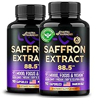 Natural Saffron Supplements - Pure Saffron Extract 88.5 mg - Made in USA - Mood | Focus | Vision | Energy Support - Eye Health for Women & Men - NonGMO Vegan Pills - 90 Caps, 3 Month Supply, Pack of 2
