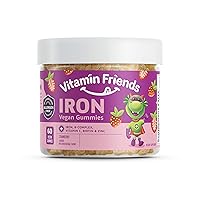 Vegan Multivitamin & Iron for Kids - Daily Nutritional Support Gummies w/Ferrous Fumarate B-Complex, Vitamin C, Zinc, Biotin - Body Function & Anemia - Strawberry, (60 Day Supply)