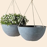 LA JOLIE MUSE Large Hanging Planters for Outdoor Plants - Hanging Flower Pots Weathered Gray (13.2 Inch, Set of 2)