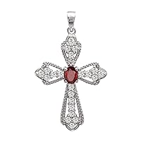 0.50 Ct Ruby Gemstone Women Pendant 925 Sterling Silver Christian Cross Jewelry