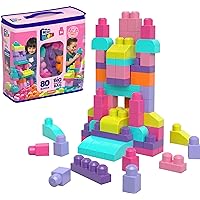 MEGA BLOKS Fisher-Price Toddler Block Toys, Big Building Bag with 80 Pieces and Storage Bag, Pink, Gift Ideas for Kids Age 1+ Years