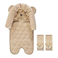 Hudson Baby Unisex Baby Car Seat Insert and Strap Covers, Tan Bear, One Size