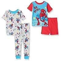 Marvel Boys' 4-Piece Snug-fit Cotton Superhero Pajama Set, Soft & Cute for Kids