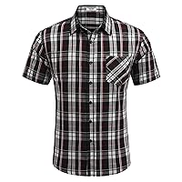 COOFANDY Men's Short Sleeve Button Down Shirt Plaid Shirt Regular Fit Button Up Shirts