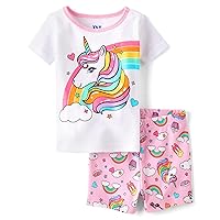 The Children's Place Baby Toddler Girl Sleeve Top and Shorts Snug Fit 100% Cotton 2 Piece Pajama Set