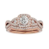 Certified 18K Gold Dual Ring in Round Cut Moissanite Diamond (0.47 ct) Round Cut Natural Diamond (0.61 ct) With White/Yellow/Rose Gold Engagement Ring For Women
