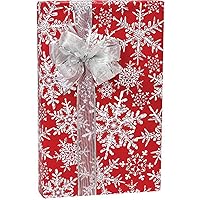 Red and White Lacy Snowflakes Holiday Wrapping Paper - 15 Foot Roll