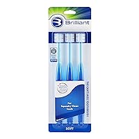Brilliant Soft Bristle Toothbrush for Adults - Round Brush Head Micro-Fine, Rounded-Tip 360 Degree All Around Bristles, Sensitive Tooth Brush, Oral Hygiene Products, Blue, 3 Count
