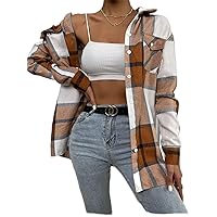 Women's Tops Shirts for Women Plaid Flap Pocket Drop Shoulder Blouse Without Belt Sexy Tops for Women