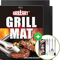 GRILLART Nonstick Grill Mats Bundle with 4PCS Lifetime Lasting BBQ Tools Set