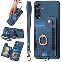 A15 5G Case,Card Holder Wallet for Galaxy A15 5G Phone Case,A15 Case Ring Stand,RFID-Blocking,Wrist Strap,Leather Protective Magnetic Flip Cases Cover for Samsung Galaxy A15 (2024) (Blue)