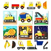 6 PK Construction Wooden Toddler Puzzles Ages 2-4 | Wooden Puzzles for Toddlers 1-3 | Montessori Toys for 2 Year Old | Learning Toys for 2+ Year Olds | Educational Toys for 2 Year Old | STEM