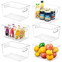 YIHONG 6 Pack Clear Pantry Organizer Bins, Plastic Containers with Handle for Kitchen,Freezer,Cabinet,Closet,Bathroom Under Sink Storage