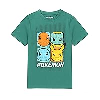 T-Shirts for Boys | Green OR Black Top | Pikachu Squirtle Bulbasaur Charmander Characters Game Clothing Merchandise