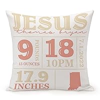 Cushion Covers 16x16 Birth Announcement Pillows Baby Pillow Custom Birth Detail Pillow State Baby Boy Girl Keepsake Gifts Linen Cushion Covers for Spring Living Room Bedroom Sofa Zippered