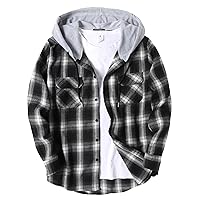 COOFANDY Men's Plaid Hoodie Flannel Shirt Jacket Long Sleeve Casual Fashion Button Shirts