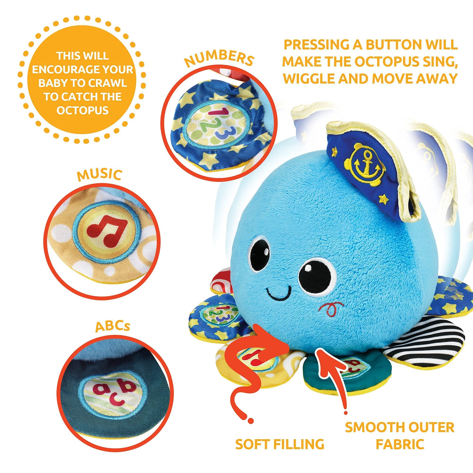 KiddoLab Combo: Octopus Plush Sensory Toy for ABC & Number Learning + Jungle Animal Roll & Learn Activity Ball with Lights and Sounds for Babies 6 Months & Above.