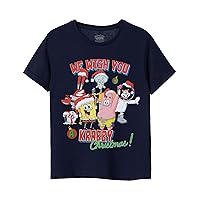 SpongeBob SquarePants Kids Christmas Navy T-Shirt | Boys Girls Patrick Squidward Sandy Mr Krabs Gary Krabby | Xmas Gift