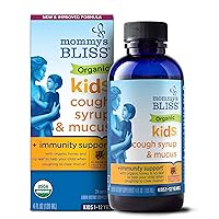Mommy's Bliss Organic Kids Cough Syrup and Mucus Relief + Immunity Support, Agave & Honey, Ivy Leaf, Elderberry, Zinc, Vitamin C, 4 Fl Oz