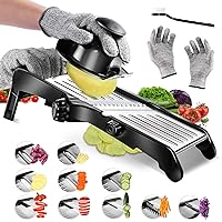 Masthome Mandoline Food Slicer, Adjustable Stainless Steel Vegetable Slicer for Cheese, Zucchini, Carrots, Fruits, Vegetable Chopper with Cleaning Brush and Gloves