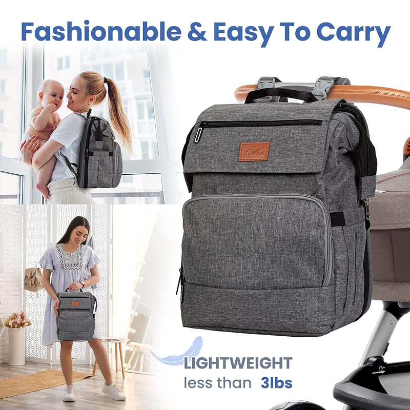 Diaper Bag Backpack Baby Bag with Changing Station Large Capacity Baby  Diaper Bag with Insulation Milk Bottle Pocket Multifunction Travel Back  Pack with USB Charging Port Foldable Crib Waterproof - Walmart.com