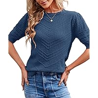 Summer Tops for Women Short Sleeves Pullover Sweaters for Women Knit Blouse for Women Cute Dot Sweater Shirt