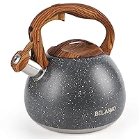 Tea Kettle, 2.7 Quart BELANKO Teapot for Stovetops Wood Pattern Handle with Loud Whistle Food Grade Stainless Steel Tea Pot Water Kettle - Gray