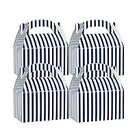 Restaurantware Bio Tek 6 x 3.5 x 3.5 Inch Gable Boxes For Party Favors 25 Durable Gift Treat Boxes - Striped Design With Built-In Handle Blue And White Paper Barn Boxes Disposable For Parties