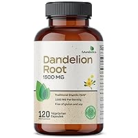 Dandelion Root 1500 MG per Serving Traditional Diuretic Herb, Non-GMO, 120 Vegetarian Capsules