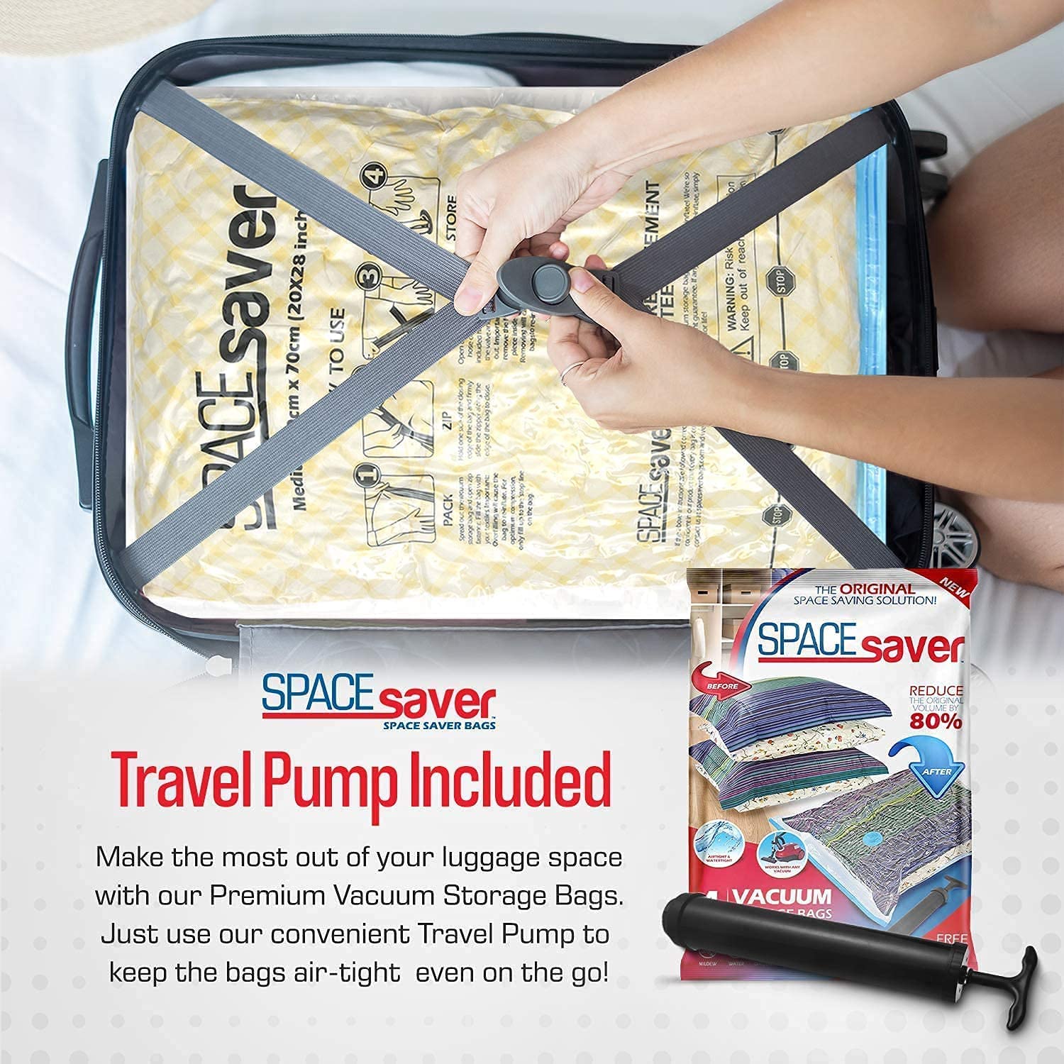 Spacesaver Vacuum Storage Bags (Large 5 Pack) Save 80% on Clothes Storage Space - Vacuum Sealer Bags for Comforters, Blankets, Bedding, Clothing - Compression Seal for Closet Storage. Pump for Travel.
