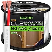 GearIT 16/2 Speaker Wire (100 Feet) 16AWG Gauge - in Wall Audio Speaker Wire Cable / CL2 Rated / 2 Conductors - OFC Oxygen-Free Copper, White 100ft
