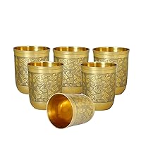 Bronze Flower Design Pure Brass Glass Set of 6