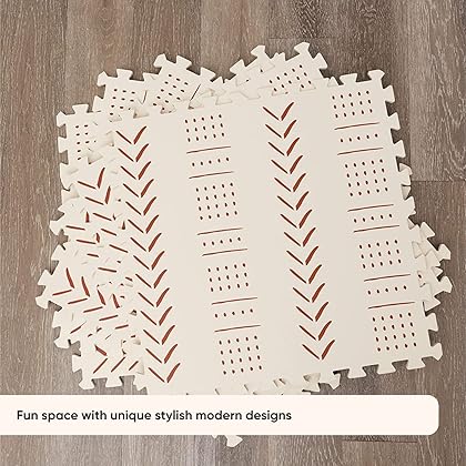 CHILDLIKE BEHAVIOR Baby Play Mat - Play Pen Tummy Time Mat & Crawling Mat Foam Play Mat for Baby with Interlocking Floor Tiles 72x48 Inches Puzzle - Baby Floor Mat Infants & Toddlers (X-Large, Beige)