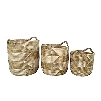 CosmoLiving by Cosmopolitan Seagrass Handmade Two Toned Storage Basket with Handles, Set of 3 19
